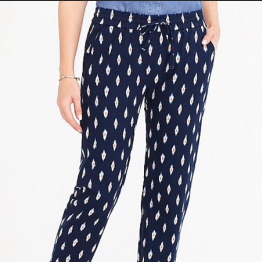 2/$7 J. Crew Factory Navy Ikat print Cropped linen Pants